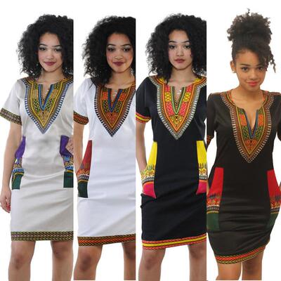Women African Print female Dress Plus Size 性感短袖短连衣裙