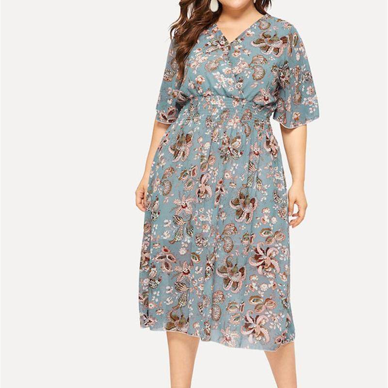 women dress big size L-4XL fashion print chiffon skirt 欧美