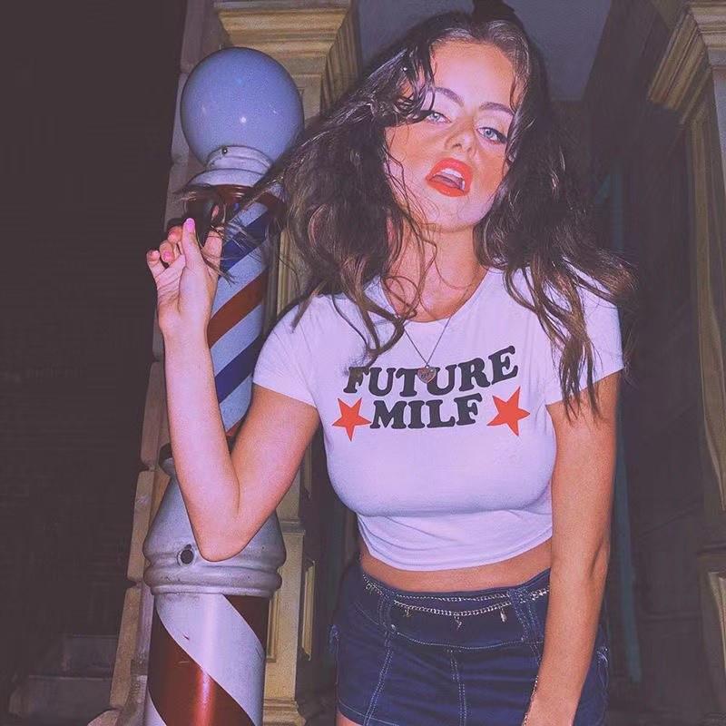 New Printed T-shirt Short Sleeve Short Top Y2K T-shirt