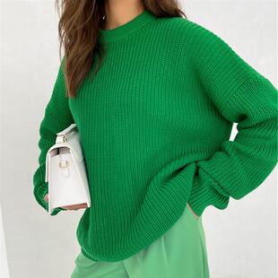 Round neck thick sweater pullover knitted sweater for women