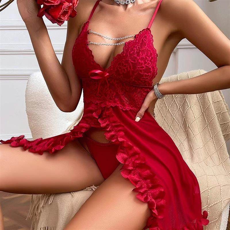 Sexy pajamas lace see through one-piece nightgown性感睡衣