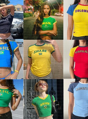 Women's Top Raglan Sleeve T-shirt Slim Fit Spicy Girl Y2