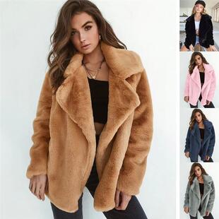 Womens plush lapel autumn and winter coat女毛绒翻领秋冬外套