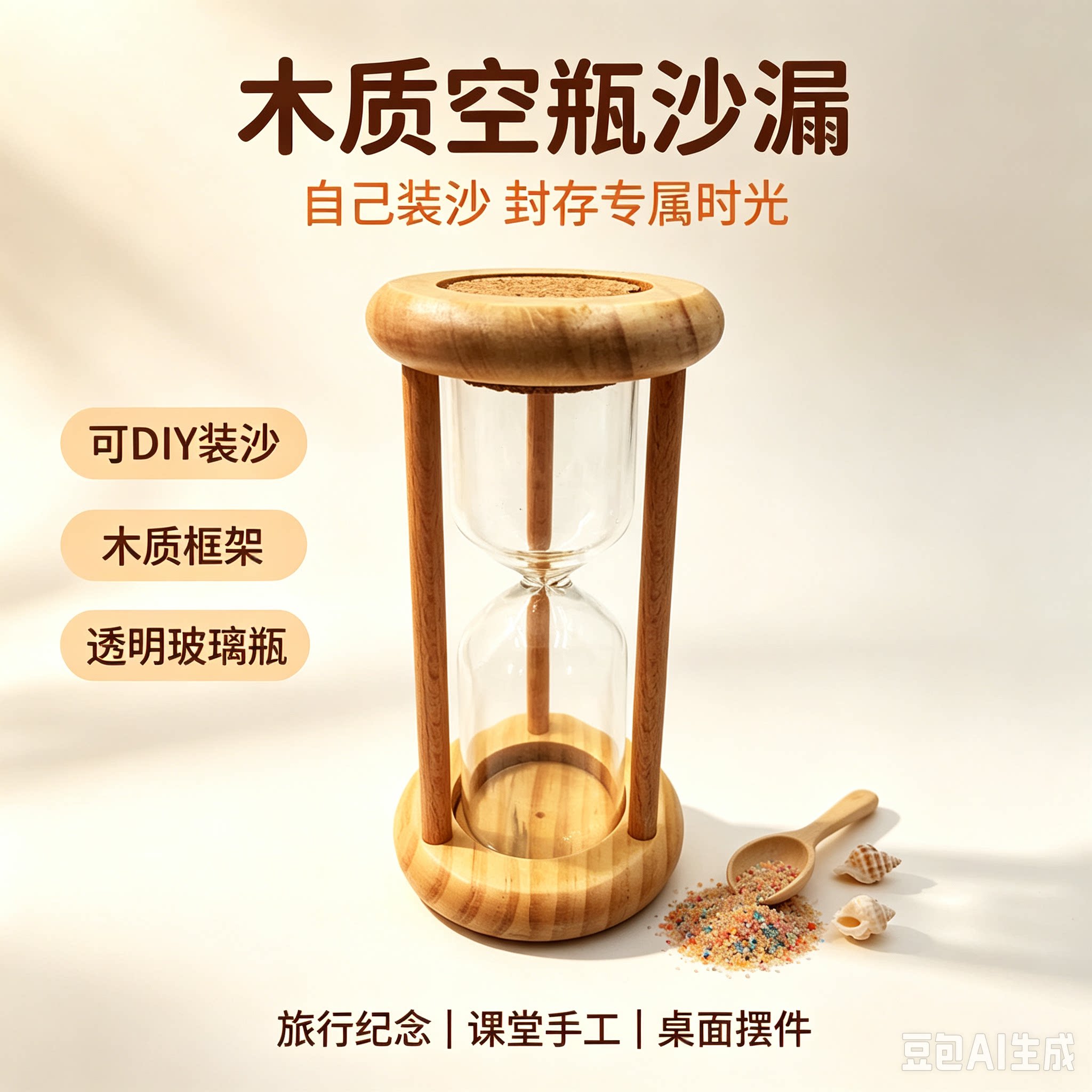 金属换沙3分钟沙漏 桌面摆件纯玻璃空瓶子装沙漏沙容器生日礼物
