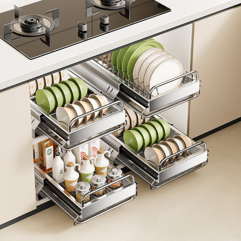 不锈钢碗碟收纳架厨房橱柜内置物架抽屉式拉篮抽拉放碗盘子沥水架,厨房/烹饪用具,抹布架/厨房清洁收纳架,淘宝优惠券,粉丝福利购,淘宝优惠卷