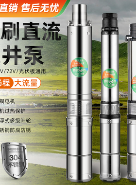 无刷直流深井潜水泵48V60V72V电动车高扬程不锈钢农用电瓶抽水机