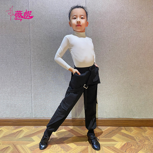 薇妮拉丁舞练功服男童国标比赛跳舞服长袖高领上衣工装长裤交谊舞