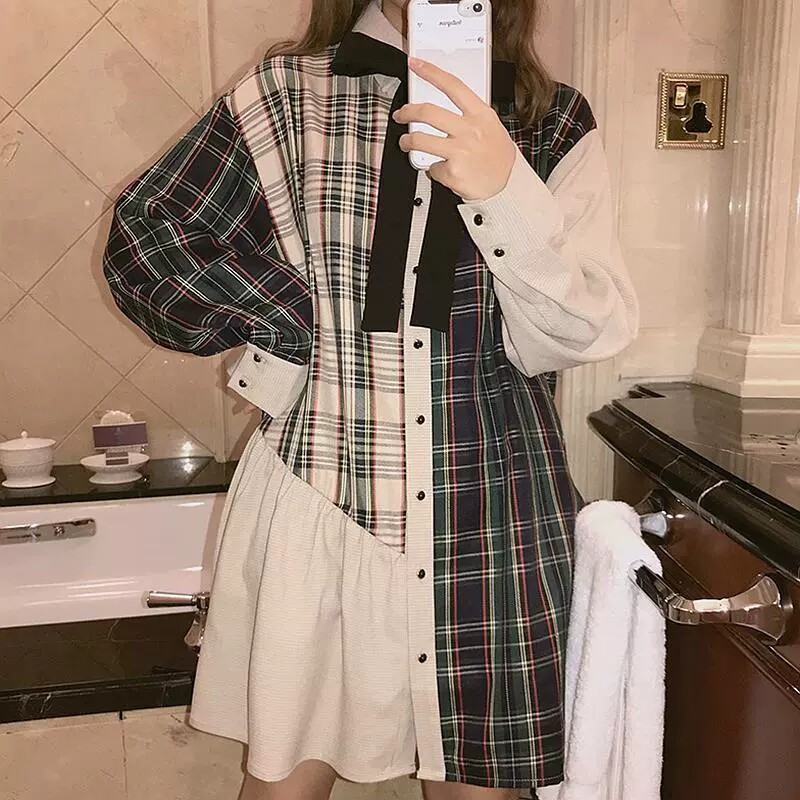 设计感小众格子polo领衬衫连衣裙赫本风法式复古春装2022年新款女