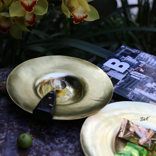 凹凹黄铜盘 简约侘寂风金属手工干泡茶盘点心零食杂物盘茶道配件