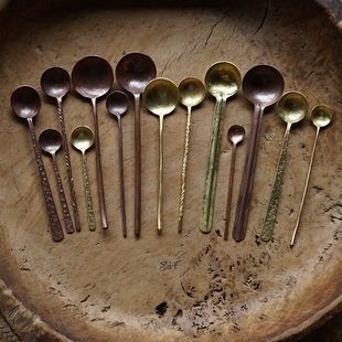 豆丁家族 红铜勺咖啡勺 ins风纯手工牛奶搅拌棒创意甜品勺小茶匙