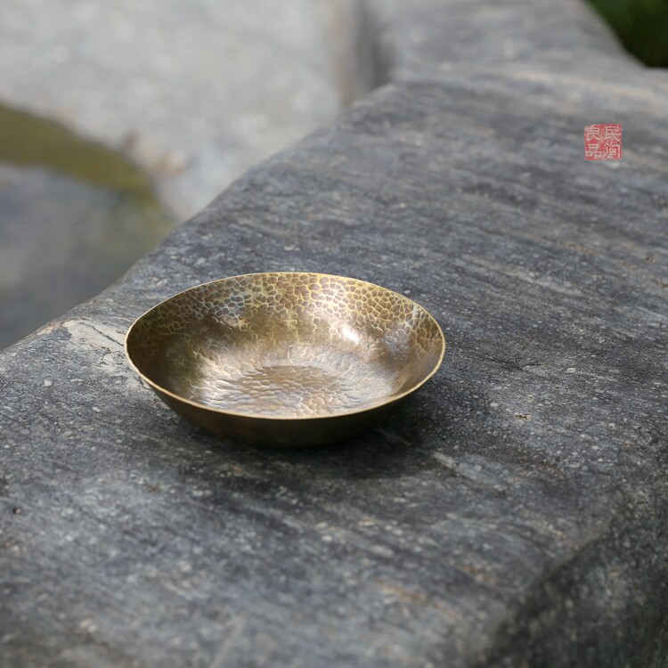 热销红铜黄e铜豆芽碗 锤目纹手工简约干泡茶器 可干烧 焙茶 熏香