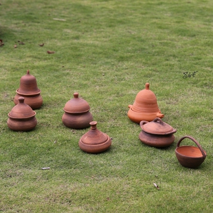 塔塔锅 手工粗陶塔吉锅无釉慢轮陶版纳傣族传统烧造大地色系摆件