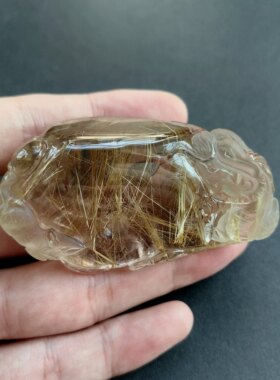天然水晶金发晶雕刻龙鼠望子成龙把玩件摆件手把件