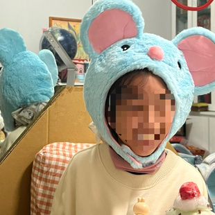 出口尾货正版 儿童毛绒玩具小蓝鼠小花猫奶牛粉兔子青蛙头套帽子