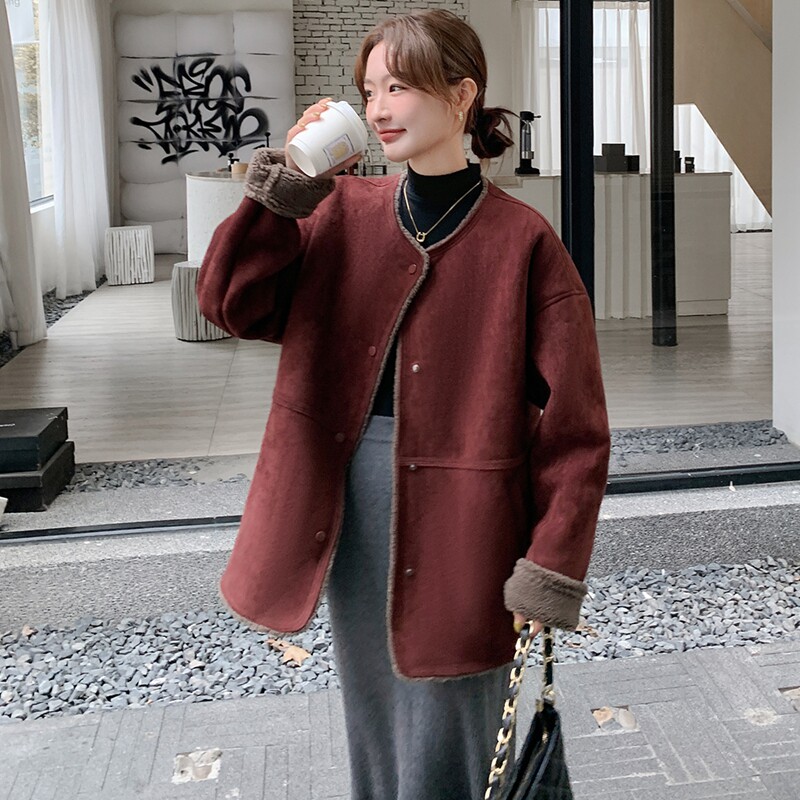 冬款！2C237-7707-P185复古红皮毛一体保暖外套控268,女装皮草,2C237