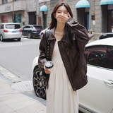 港风复古皮衣外套女2025春秋新款美式慵懒风宽松休闲时尚机车夹克，女装皮衣，2C237