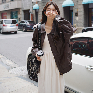 港风复古皮衣外套女2025春秋新款美式慵懒风宽松休闲时尚机车夹克图片