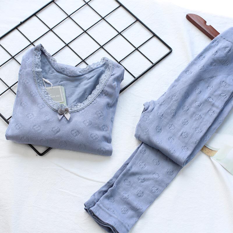 SHANNIE XIU 7177 7178 7228 ROUND NECK SOLID COLOR THERMAL UNDERWEAR SET DECORATION WOMENS AUTUMN CLOTHES AND AUTUMN PANTS