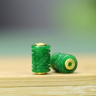 天然干青翡翠路路通9 14mm大孔2mm雕刻祥云花纹桶珠DIY配饰 AAA