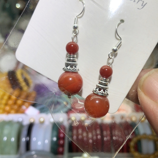 金标074 天然红玛瑙主珠10mm银勾耳环女时尚 气质民族风耳坠