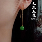 天然玉髓纯银耳线珠子卡8mm