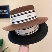 网红ins日系复古平顶草编礼帽春夏出游防晒遮阳宽檐草帽女沙滩帽