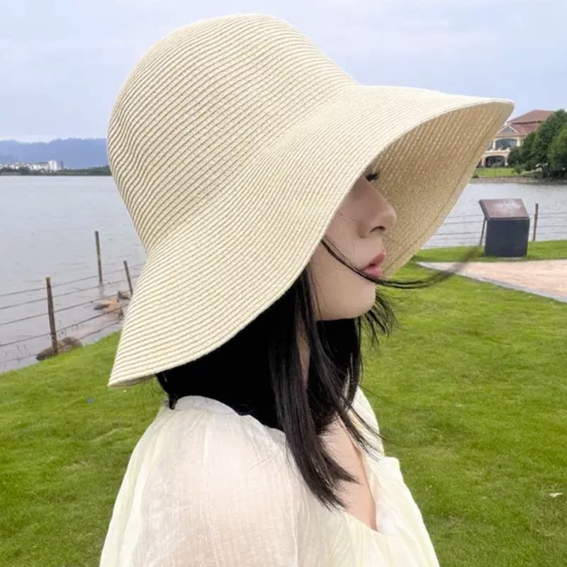可折海边遮阳太阳帽大檐防晒草帽