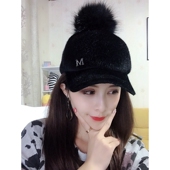 韩版 秋冬保暖毛绒毛球棒球帽子女潮字母休闲黑色情侣鸭舌遮阳帽男