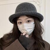 女士日系卷边羊毛小礼帽女秋冬百搭简约复古渔夫帽素颜显脸小盆帽