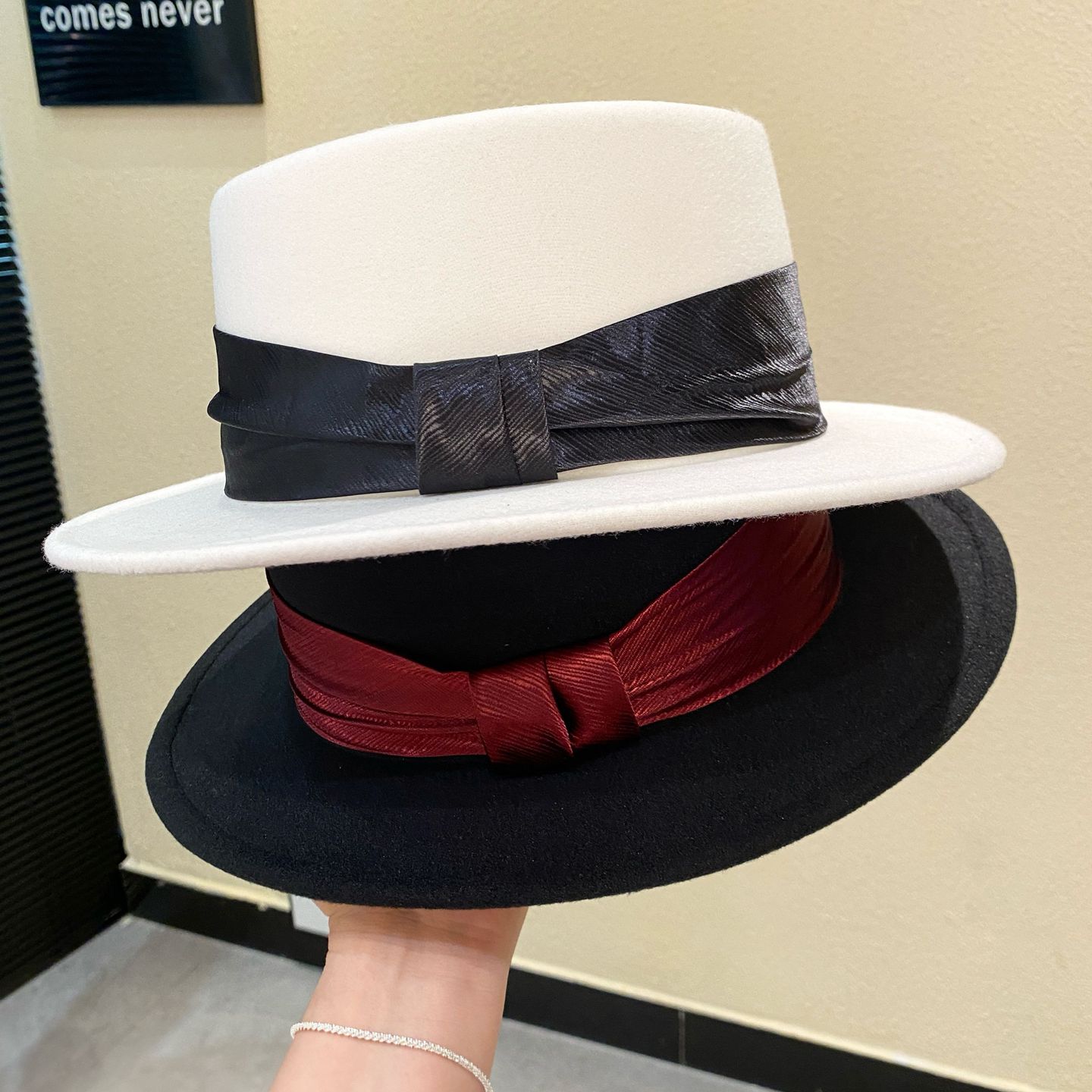 法式平顶毛呢礼帽防寒英伦毛毡帽