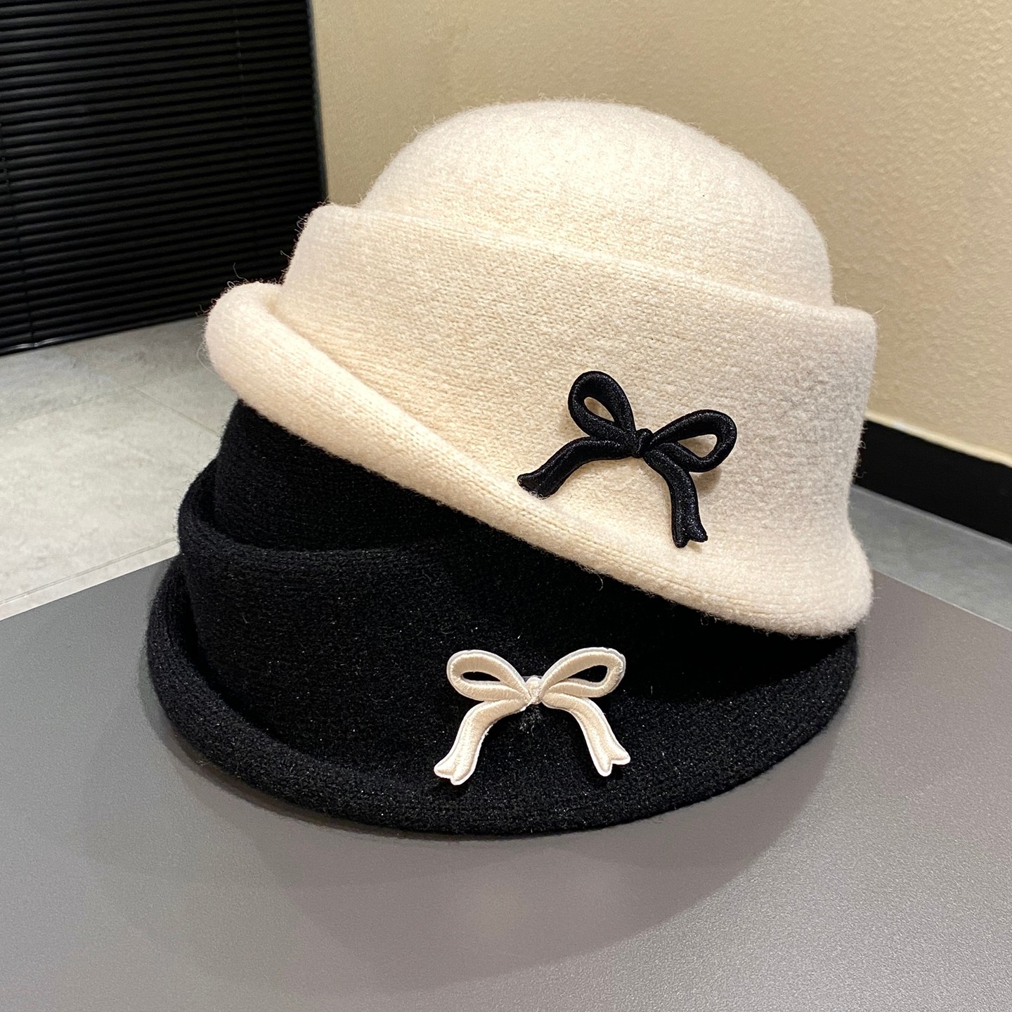 千金风蝴蝶结针织渔夫帽女秋冬卷边显脸小名媛风优雅礼帽黑色盆帽,服饰配件/皮带/帽子/围巾,帽子,淘宝优惠券,粉丝福利购,淘宝优惠卷