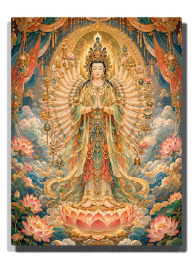 中式禅意 48色高阶diy数字油画佛系古建群像静心手绘丙烯装饰画