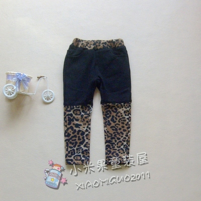 童装韩版加绒豹纹拼接打底裤