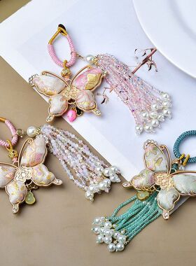 手工编织宋锦饰品蝴蝶钥匙扣流苏招财挂件汽车钥匙挂绳男女随身