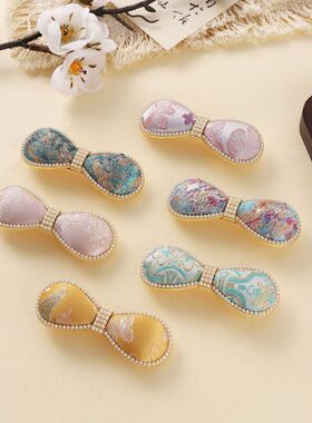 跨境热销宋锦布艺发夹珍珠包边蝴蝶结造型国风旗袍日常发饰配件