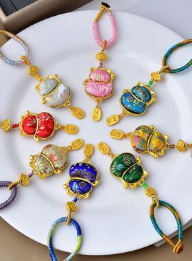 手工编织宋锦饰品招财猫钥匙扣流苏招财挂件汽车钥匙挂绳男女随身