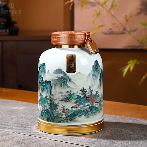 景德镇陶瓷酒瓶 5斤装千里江山图家用密封泡酒坛窖藏存酒空酒缸