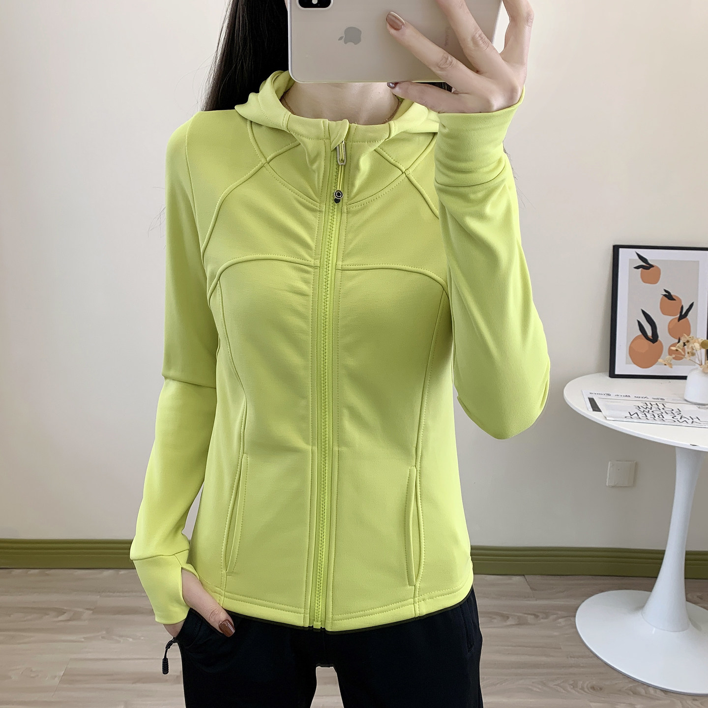 秋冬季速干衣女加薄绒户外运动跑步连帽弹力保暖休闲开衫瑜伽外套