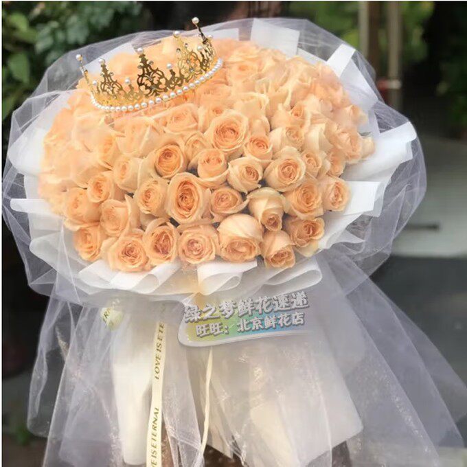 天津99朵香槟玫瑰花束鲜花速递同城配送结婚纪念日送花北京鲜花店