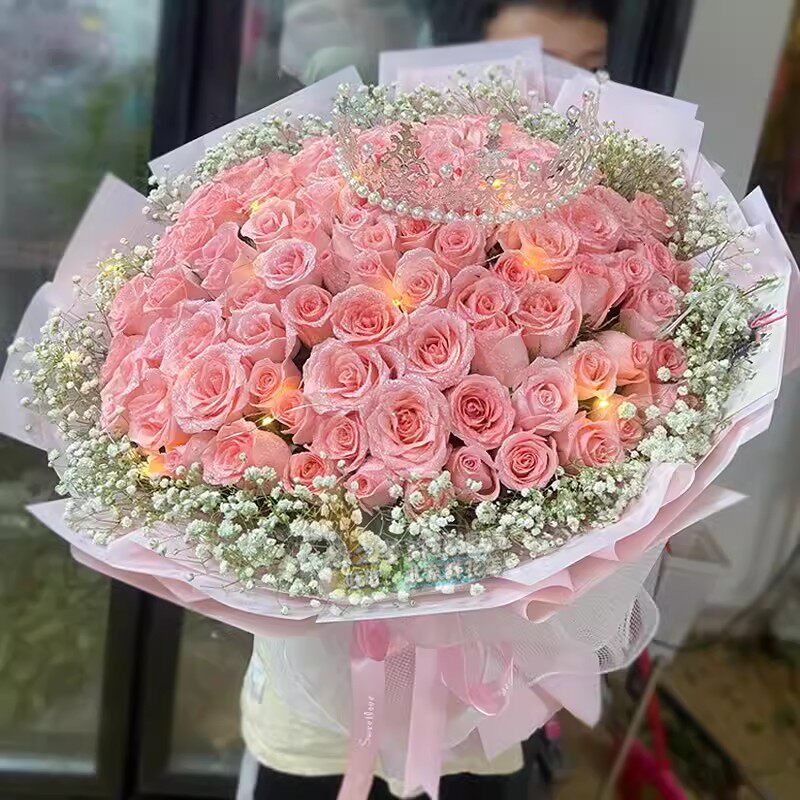 同城速递鲜花情人节求婚99朵九十九粉玫瑰老婆生日结婚纪念日鲜花