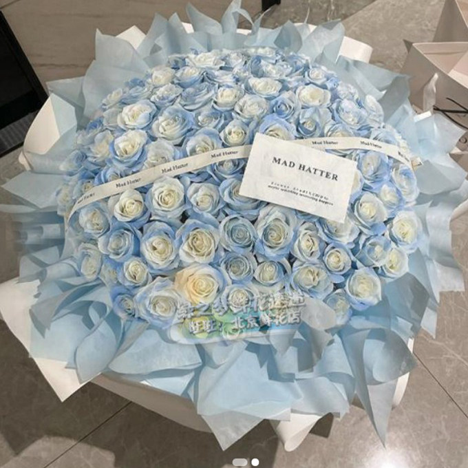 99朵碎冰蓝玫瑰鲜花速递同城配送女友生日花束北京鲜花店表白送花