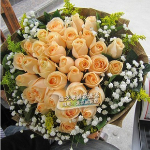 香槟玫瑰花束生日天津鲜花店北京速递同城配送男生女朋友表白鲜花