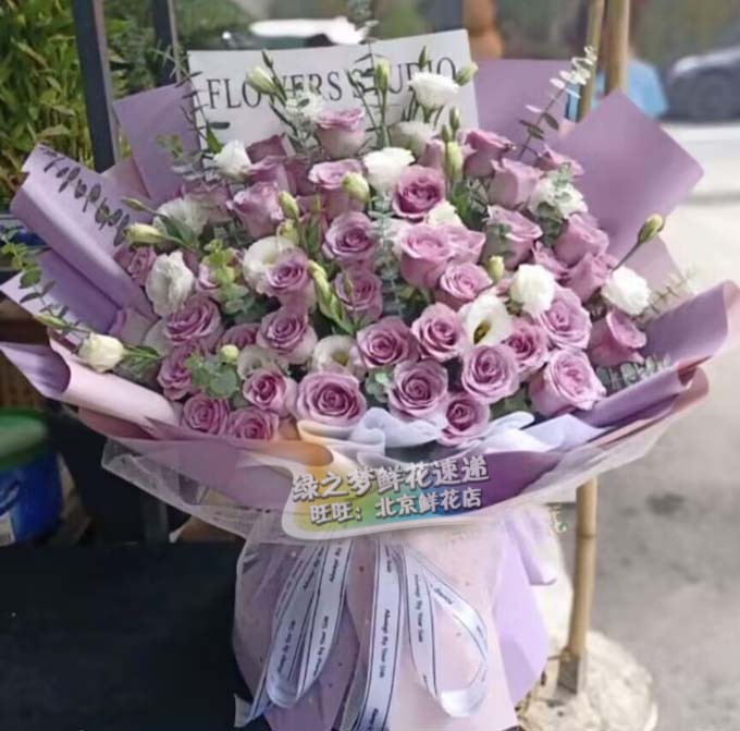 北京鲜花速递同城紫玫瑰51枝海洋之歌花束老婆生日送花配送鲜花店