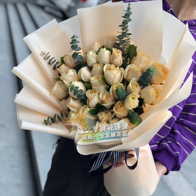香槟玫瑰花33朵 送闺蜜朋友邻导鲜花 鲜花速递 送花上门北京花店