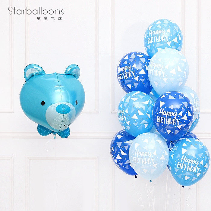 男童生日蓝色小熊字母加厚气球卡通铝箔客厅装饰布置儿童铝膜进口