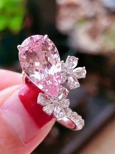 18K白金女镶嵌南非高品质钻石4克拉天然摩根石戒指真金真钻送证书