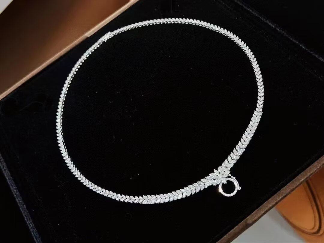 18K金女镶7克拉天然南非高品质钻石满钻大套链项链真金真钻送证书