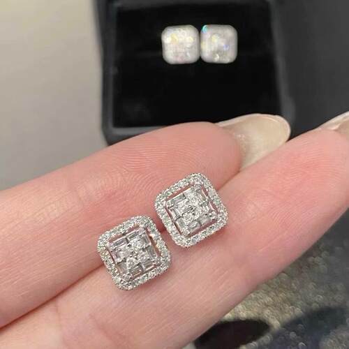 18K白金女镶嵌0.5克拉天然南非高品质钻石冰糖耳钉真金真钻送证书