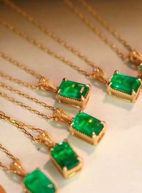 18K金配南非钻石镶女款46-63分天然祖母绿简约项链真金真钻送证书