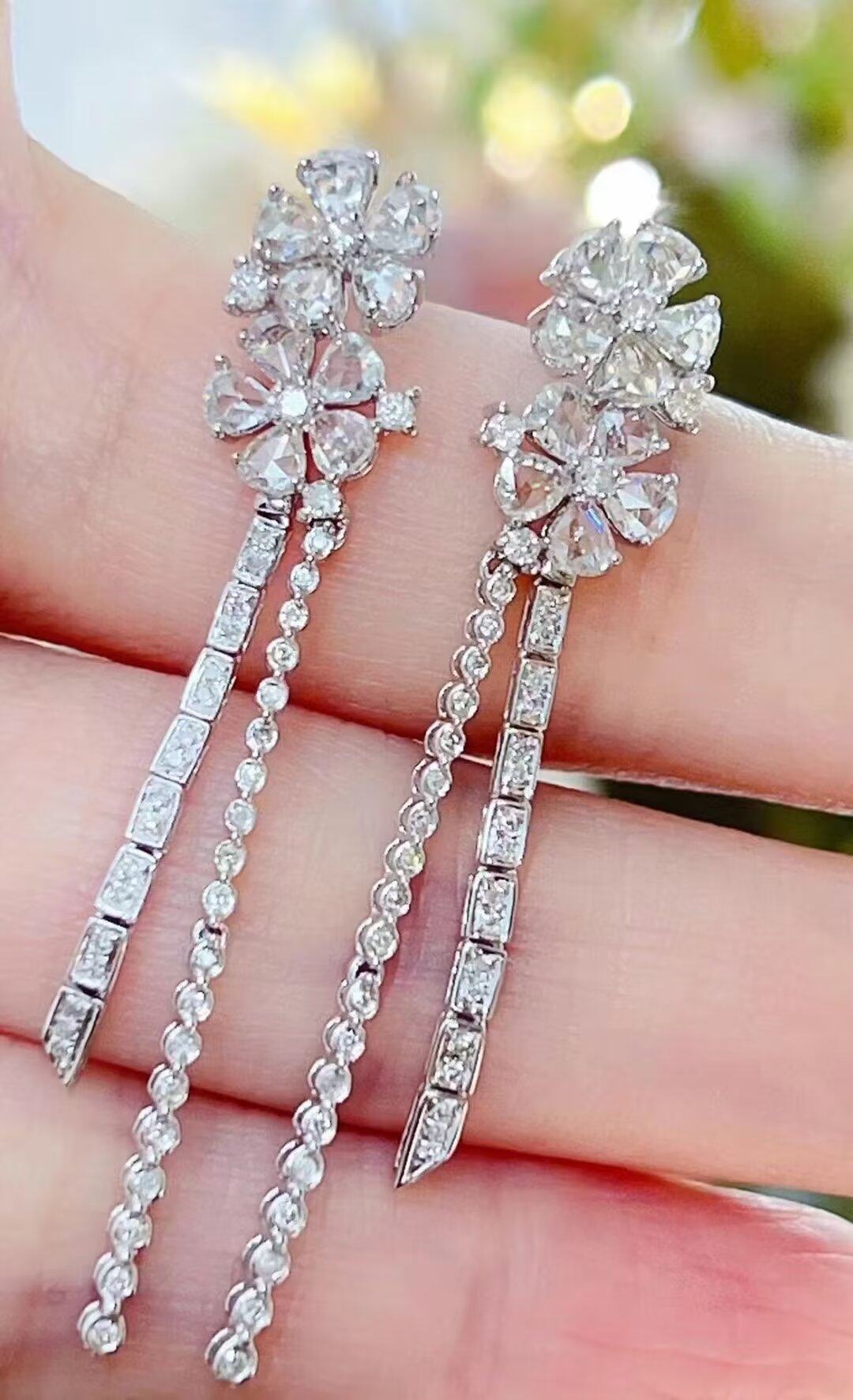 18k金女镶 1.88克拉天然南非高品质钻石玫瑰钻耳钉真金真钻送证书